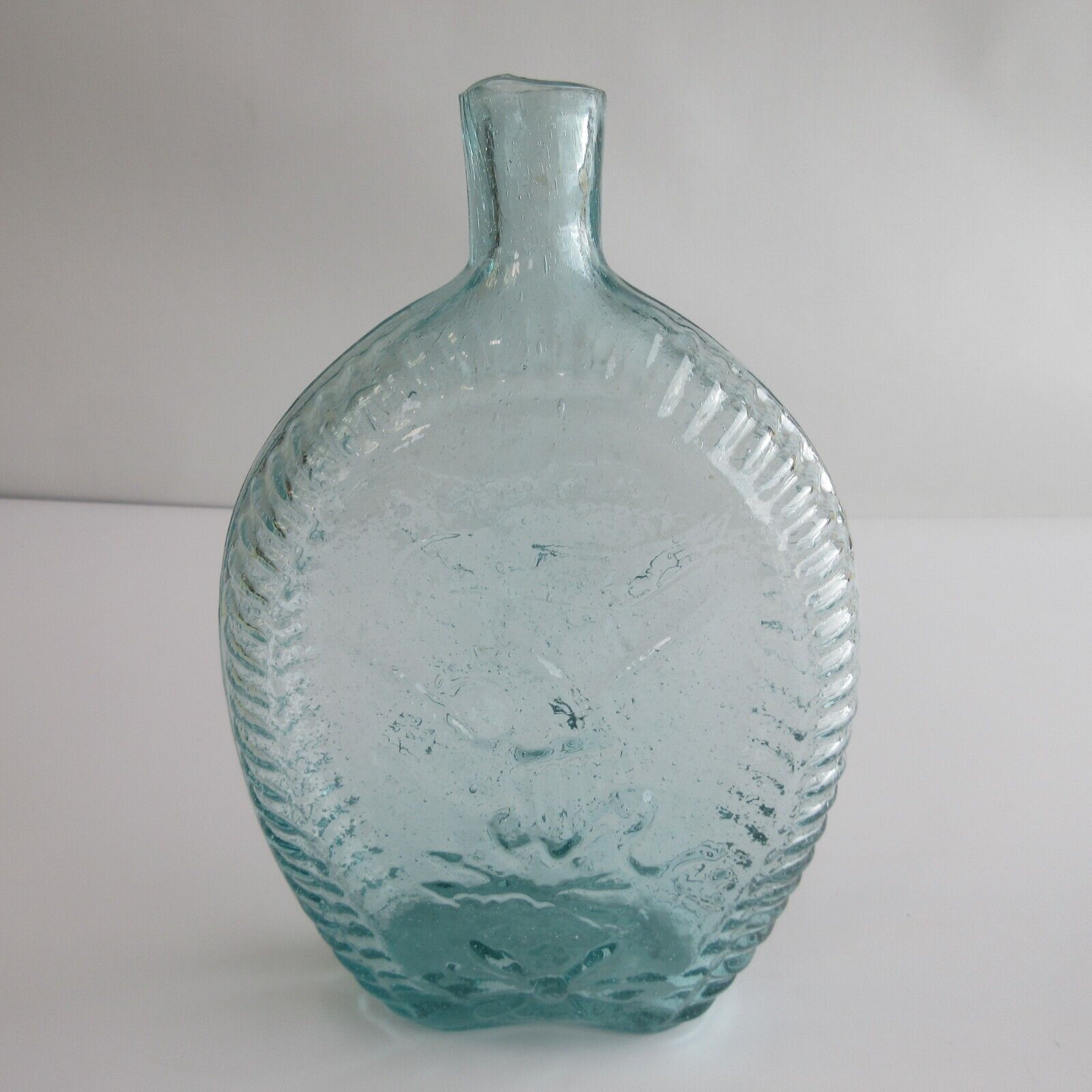 Antique Hand Blown Glass Aqua Double Eagle 5 Stars Flask Bottle EARLY
