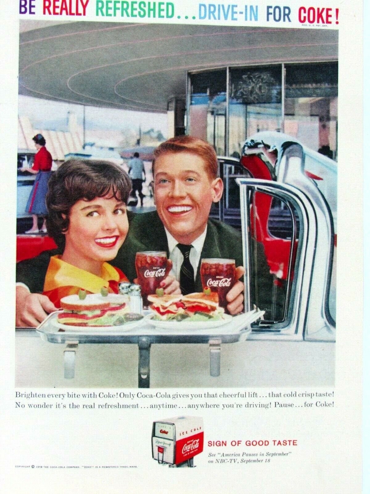 1959 Coca Cola Be Refreshed DRIVE IN Vintage Original Print Ad 8.5 x 11\