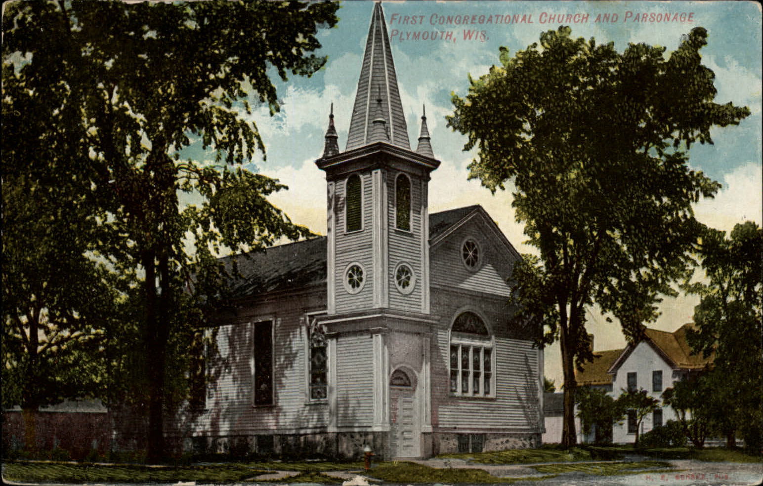First Congregational Church parsonage Plymouth Wisconsin ~ c1910 postcard