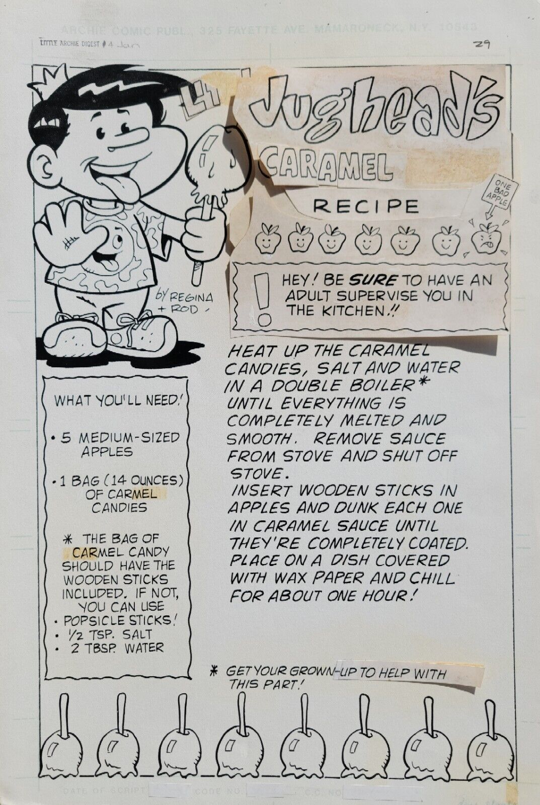 Original Art Little Archie Comics Digest Splash Recipe Page Humor