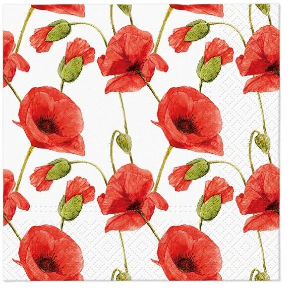 Two Individual Luncheon Decoupage Paper Napkins Spring Poppies Flowers Garden