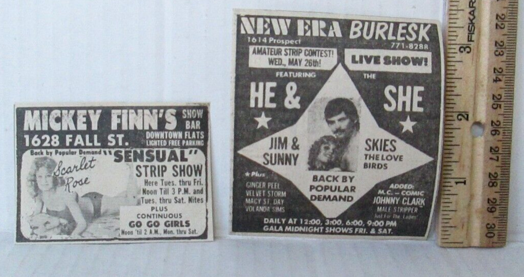 2 Vintage 1970S EXOTIC BURLESK GOGO GIRLS Newspaper Ads Cleveland OH Theatres