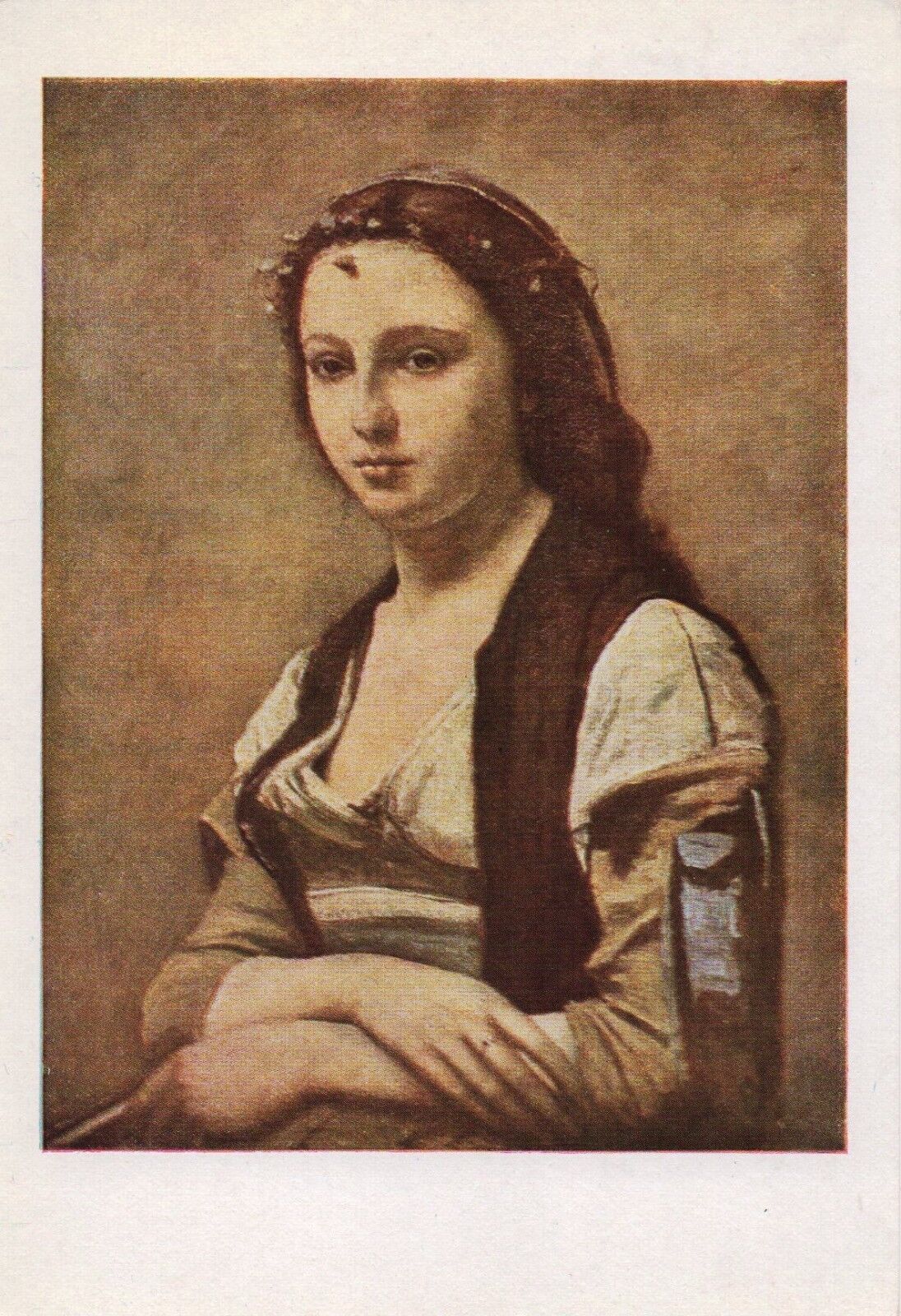 Postcard Jean-Baptiste-Camille Corot Woman with Pearl Louvre Paris Unused