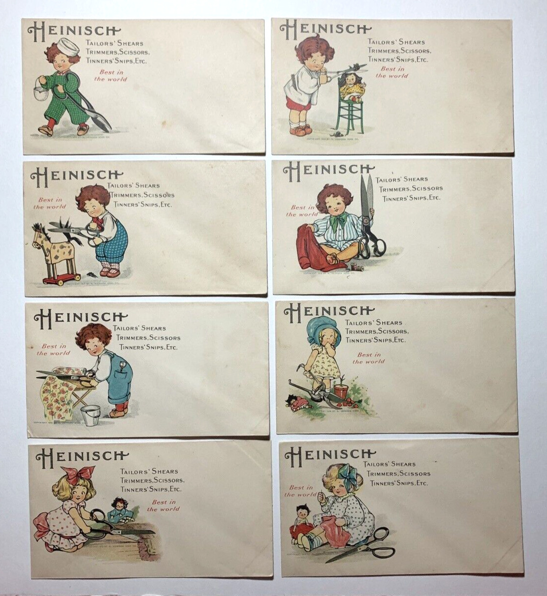 Antique 1905 Heinisch Envelopes Empty Sealed Cartoon Children Graphics Set of 8