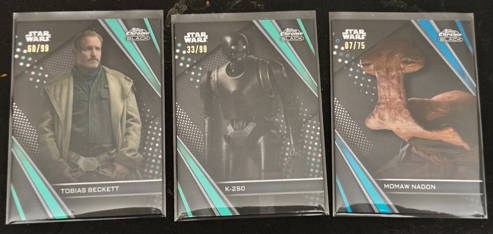 2023 Topps STAR WARS CHROME BLACK lot of 3 Green and blue refractor