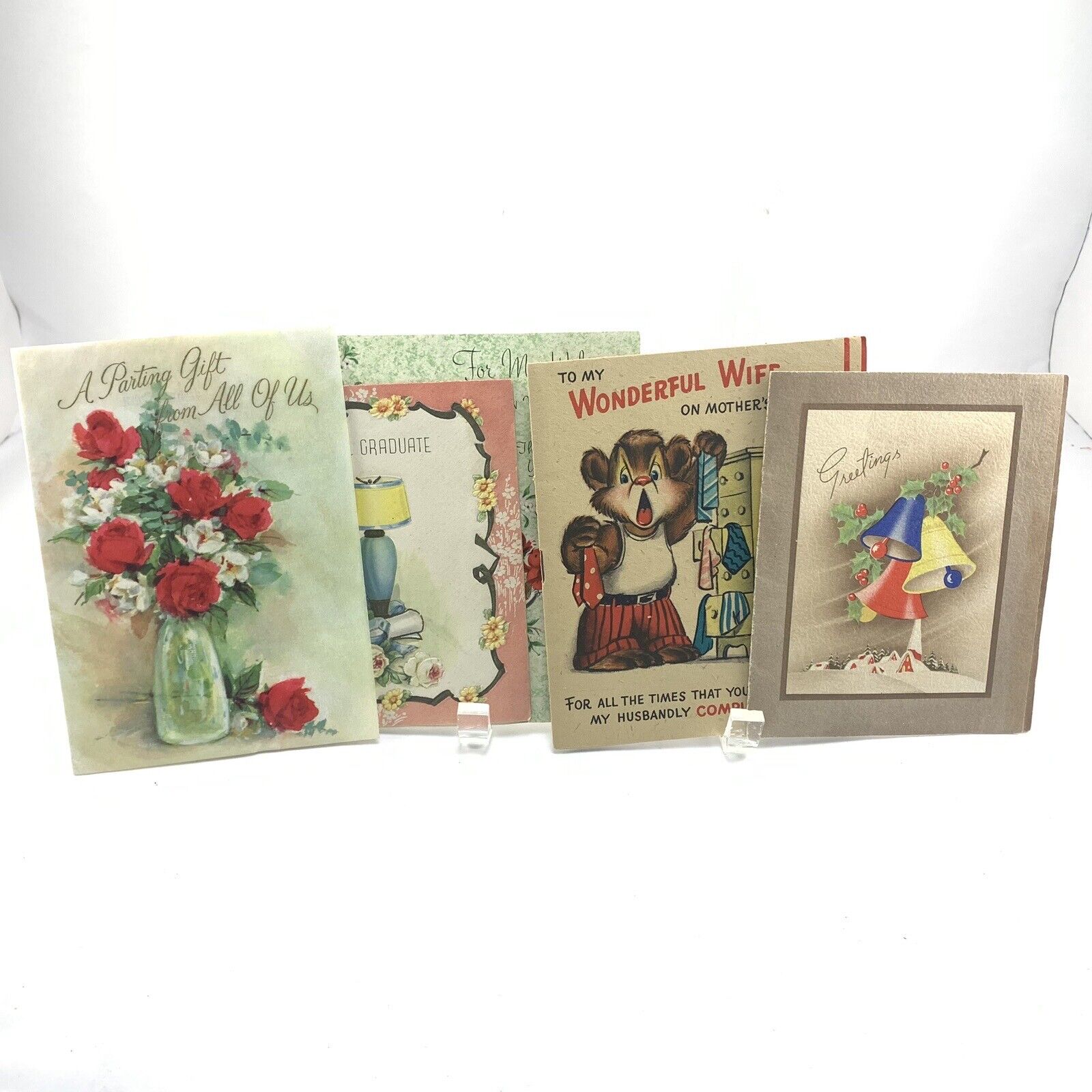 Lot of 5 Vtg Greeting Cards 1940s 1950s Wife Valentine Christmas Graduation