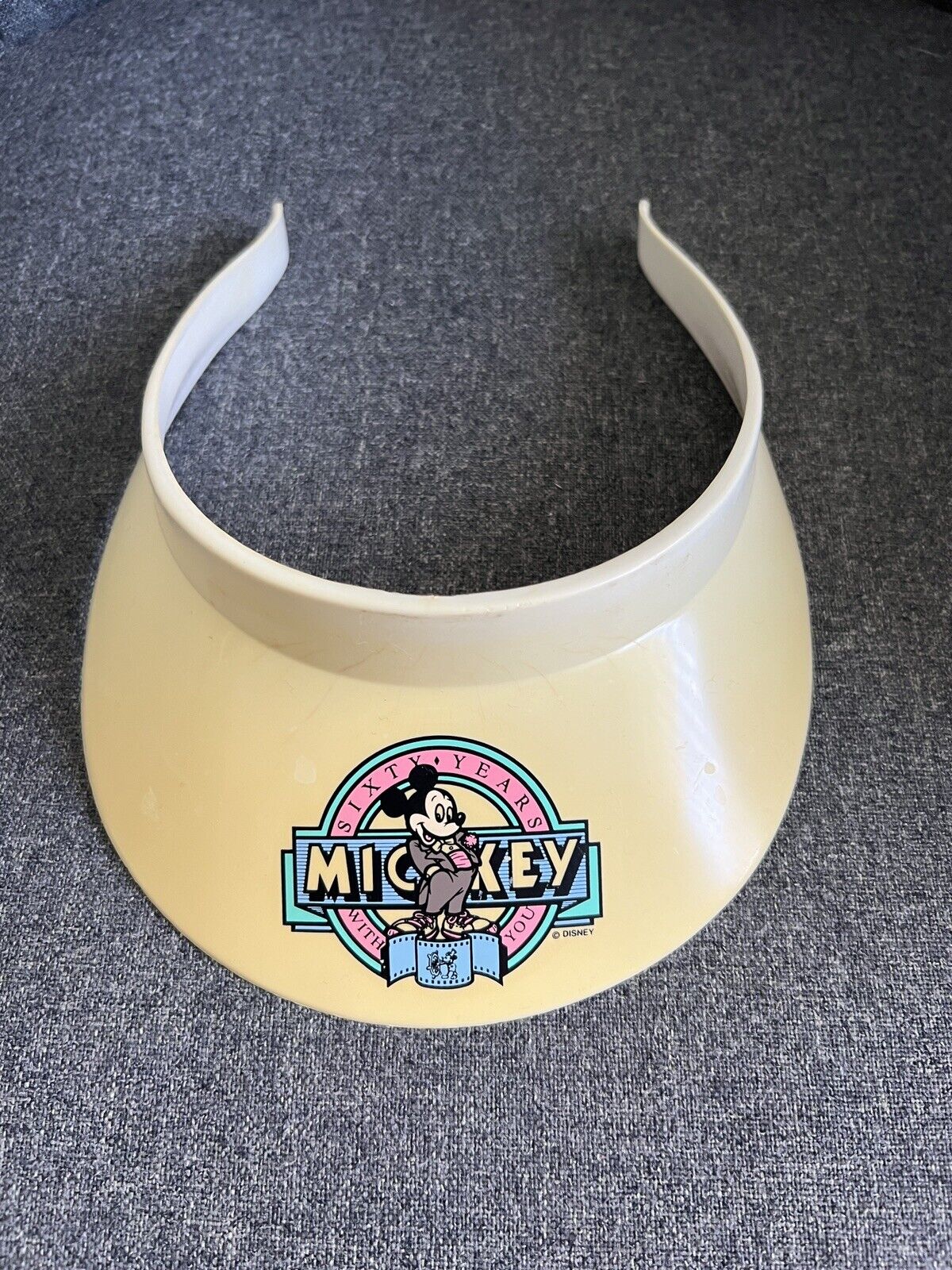 Vintage 1988 Disney Plastic Visor Hat Mickey Mouse 60 Years Rare Retro 80s