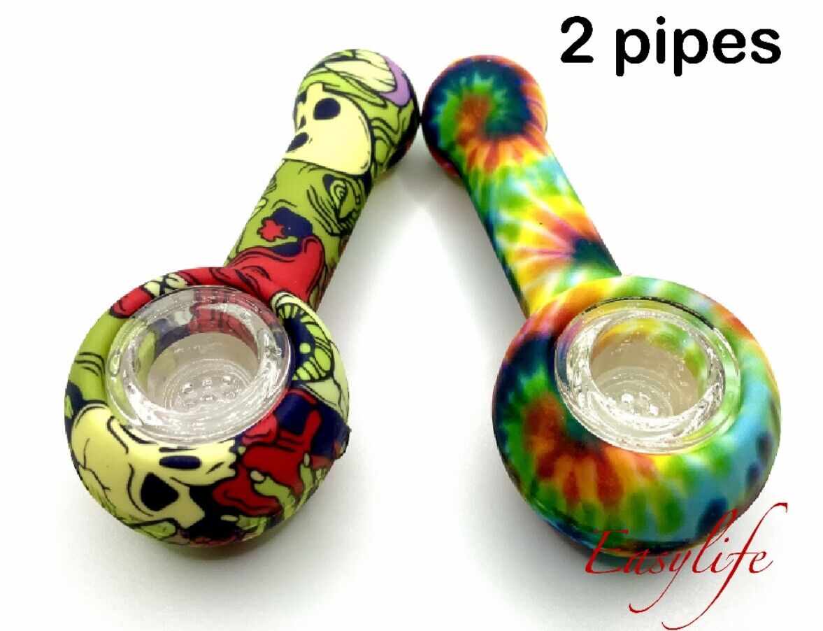 2 x Silicone Smoking Pipe with Glass Bowl  US SELLER SAME DAY SHIP