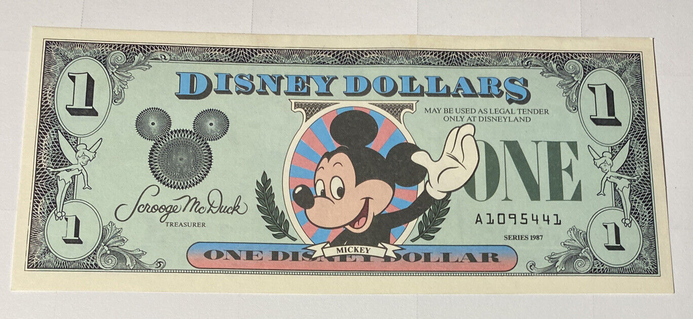1987 A Block. FIRST $1 Disney Dollar. Disneyland CU. From Original Pack.