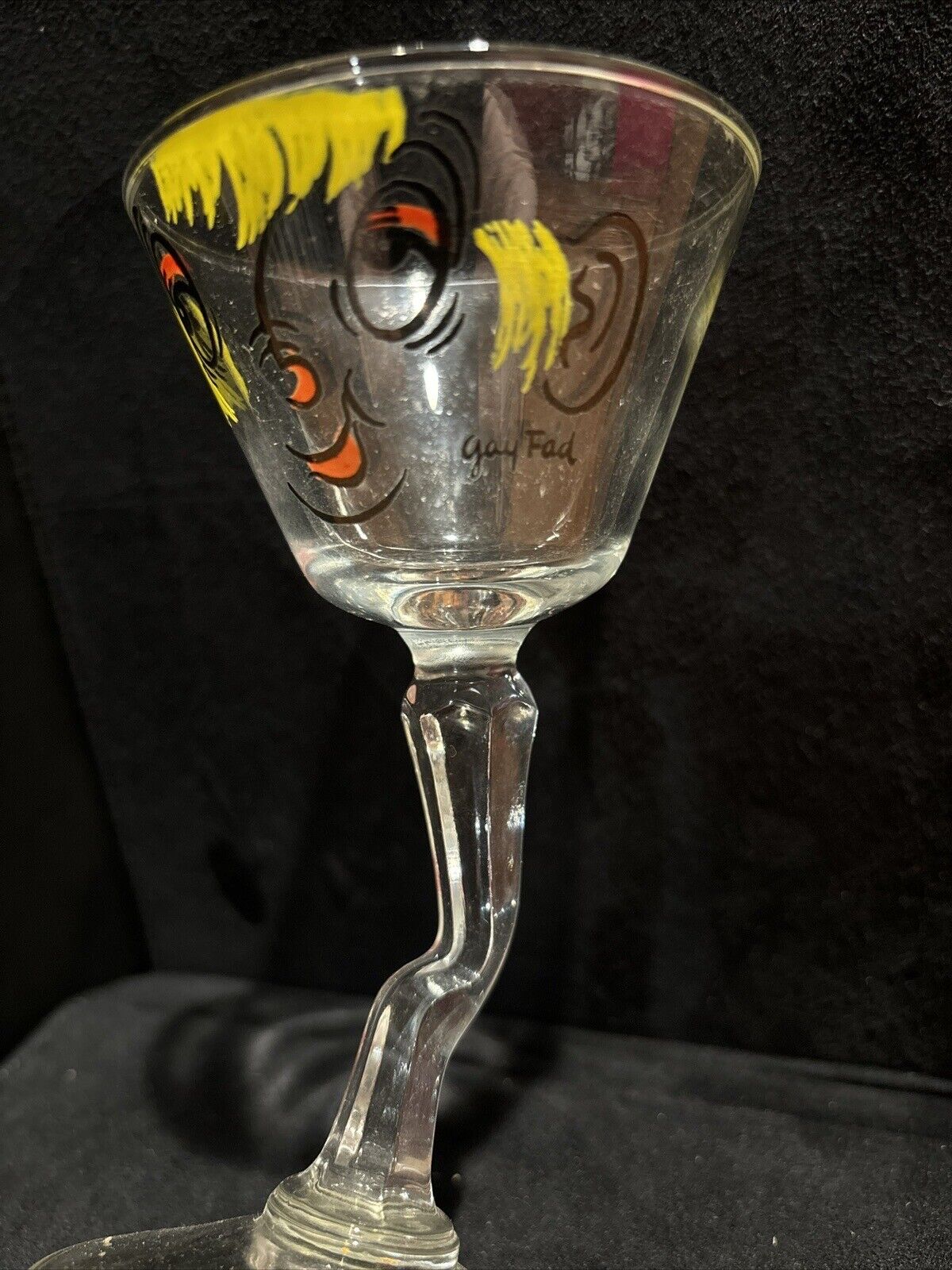Vintage Signed Gay Fad Beau Brummell 1950s Martini Glass Hand Painted Bent Stem