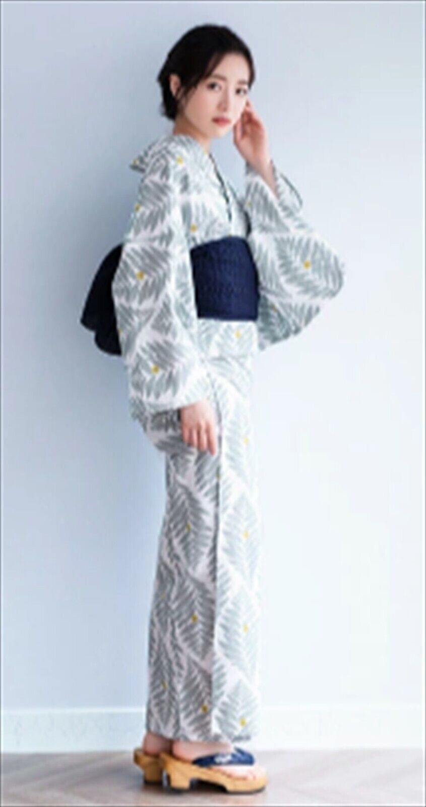 Japanese Women\'s Traditional YUKATA KIMONO Obi Belt 2 Set Kyoto Tall Size Leaf
