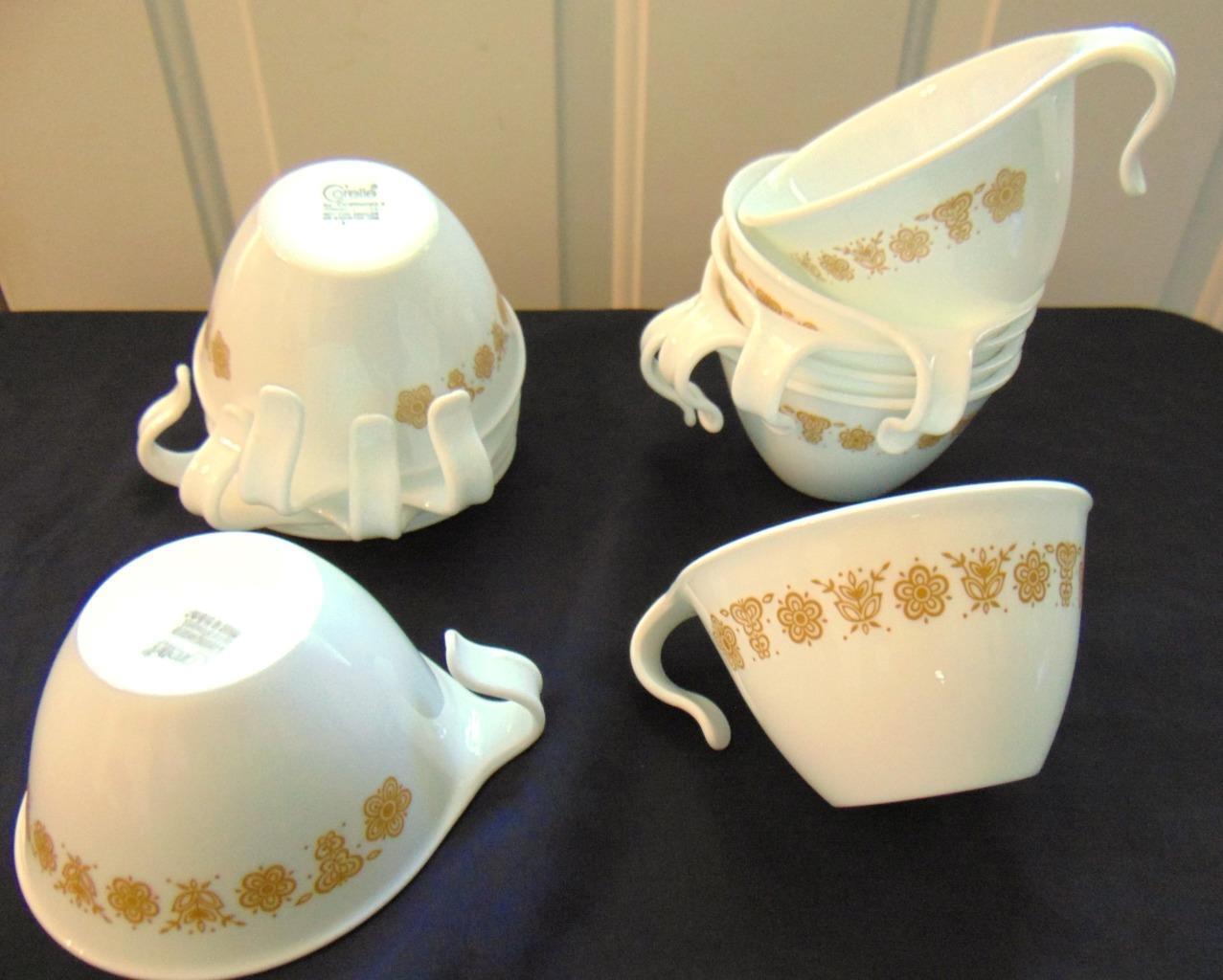 Vintage Set 12 Corelle Gold Butterfly Hook Handle Coffee Tea Cups Corning Lot