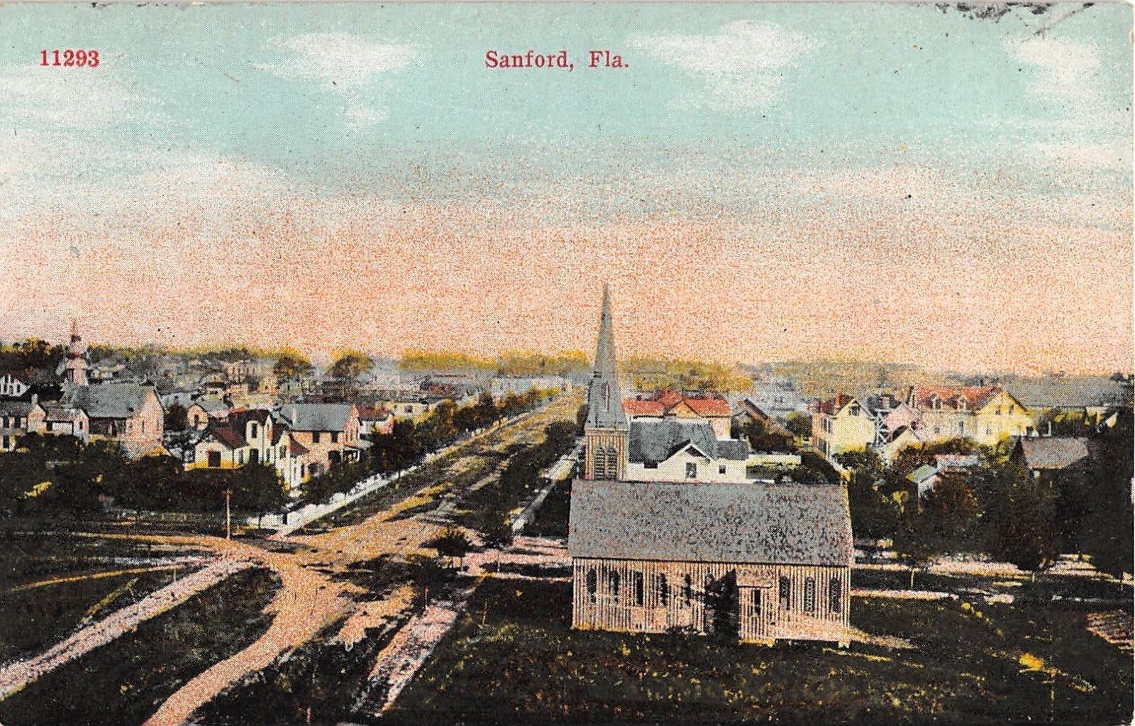 c.1910 BEV Church Homes Street Sanford FL post card