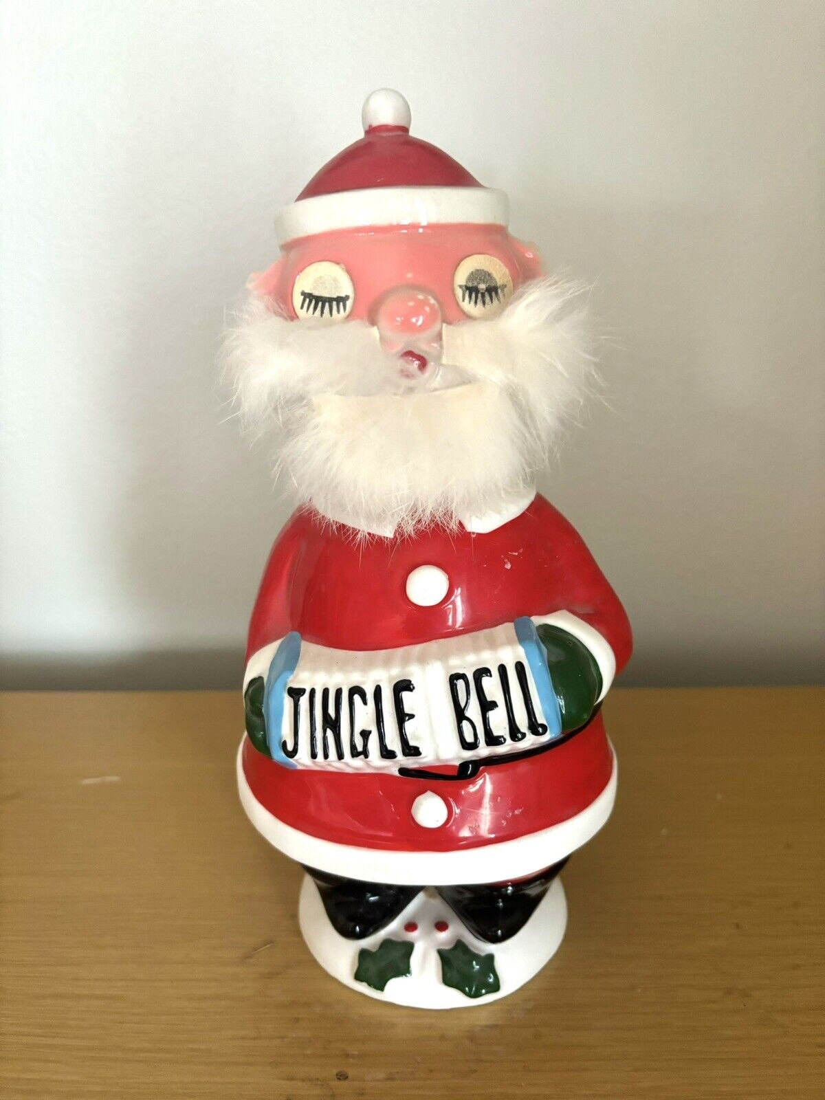 Vintage Christmas Winking Santa Bobble Nodding Head Jingle Bells Fingurine