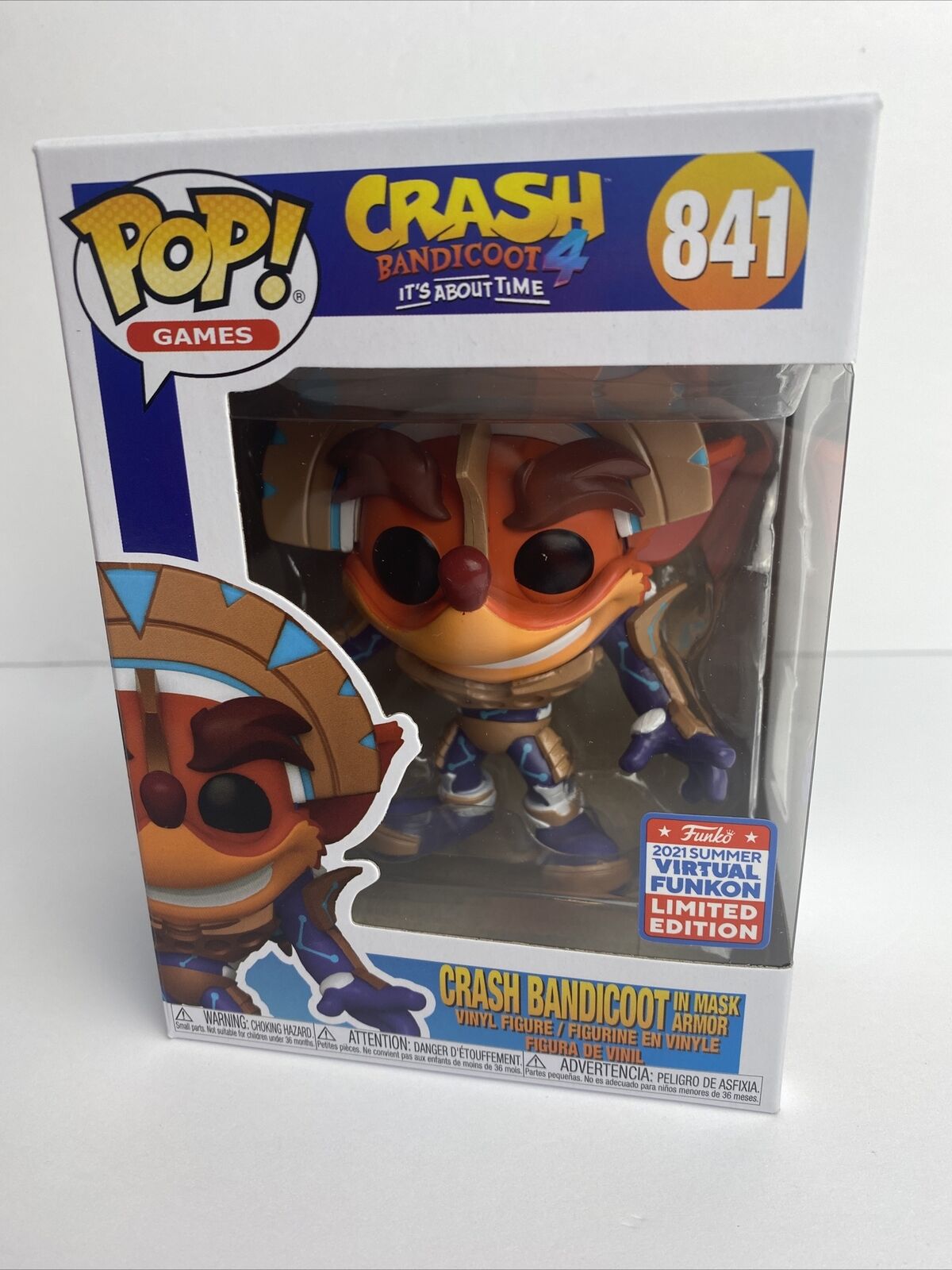 Funko Pop Games #841 Crash Bandicoot In Mask Armor 2021 Funkon Exclusive