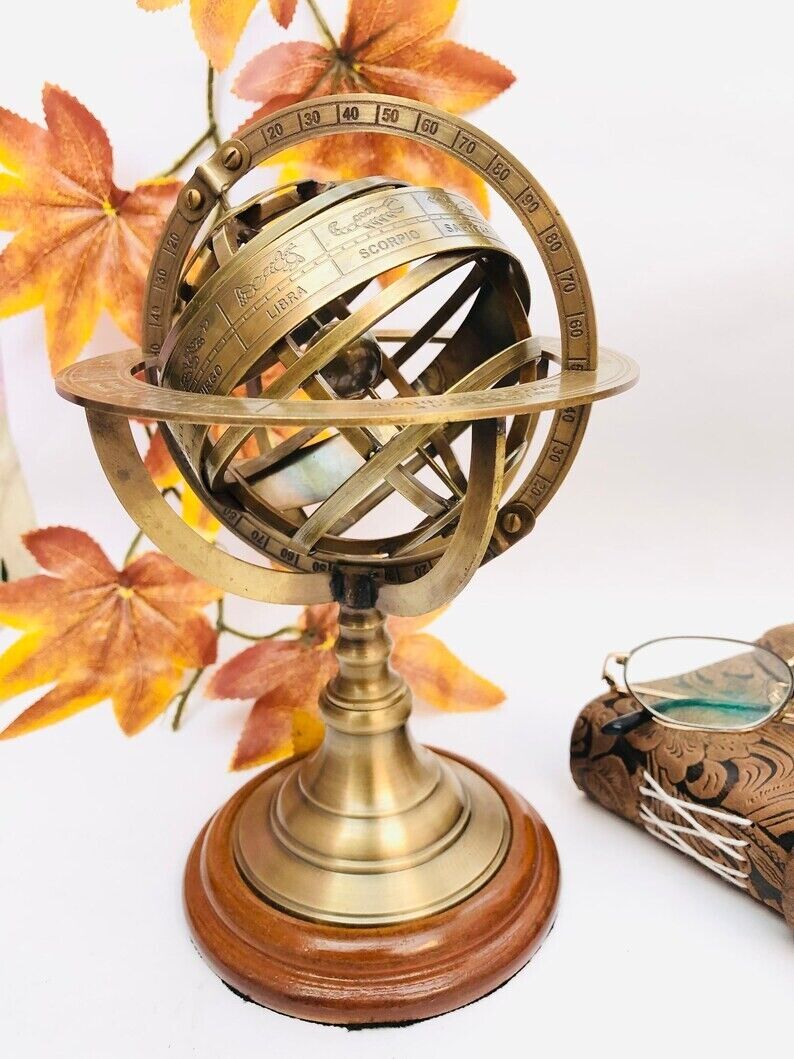 Vintage Antique Brass Armillary Sphere (Globe),Royal Desk Accessory
