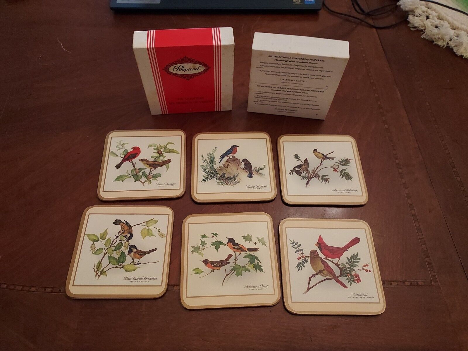Set of 6 Vintage PIMPERNEL Traditional Drink Coasters North American Song Birds