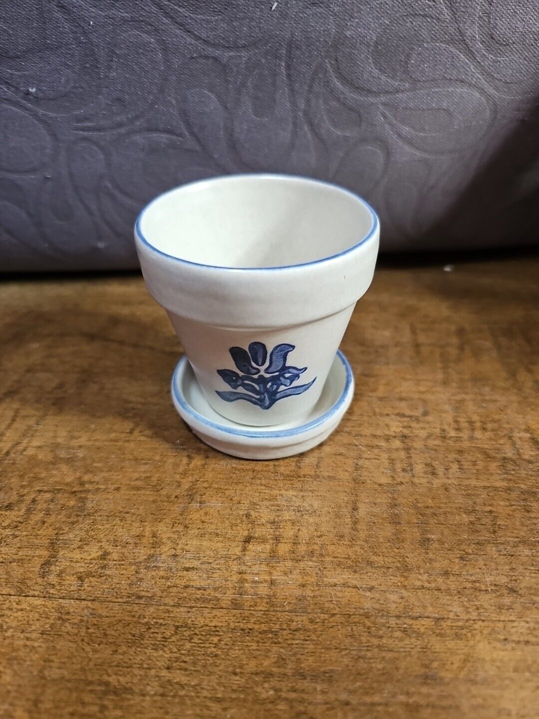 Pfaltzgraff Yorktowne Flower Herb Ceramic Mini Pot Blue Folk Art Floral L621