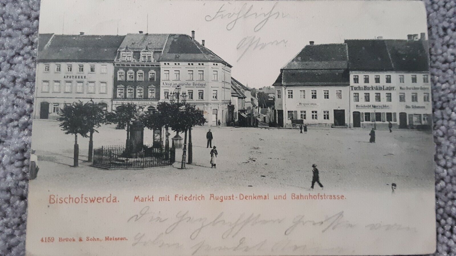 Postcard,1907 Bischofswerda,Germany,town square,center