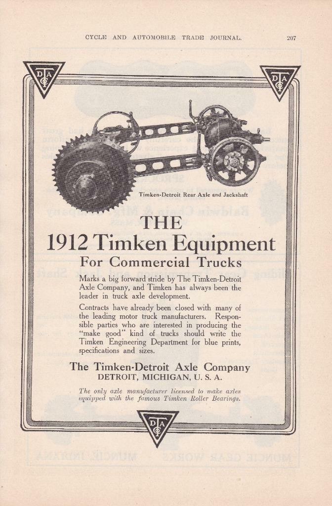 1912 Timken-Detroit Truck Rear Axle & Differential Ad