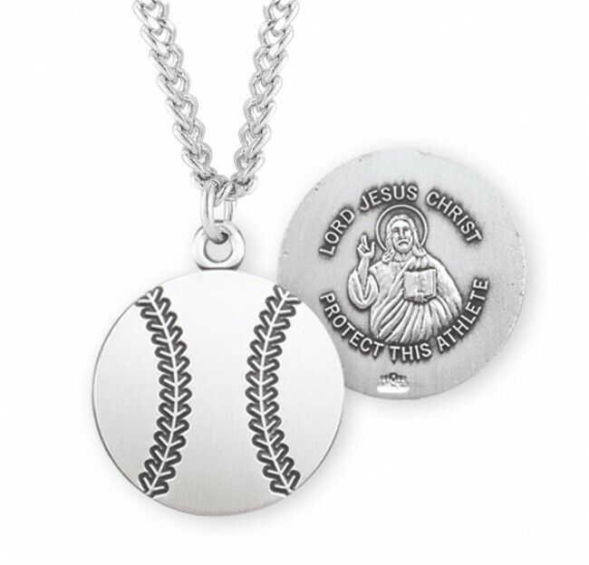 Jesus Sterling Silver Baseball Medal Necklace