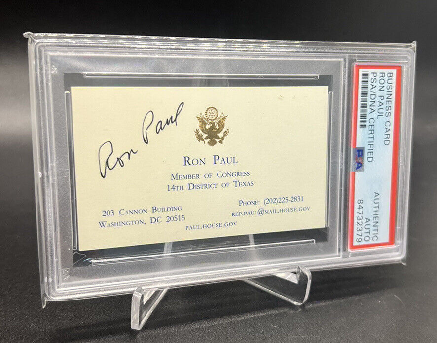 Ron Paul Autograph Texas PSA/DNA Signed Gold Embossed Business Card