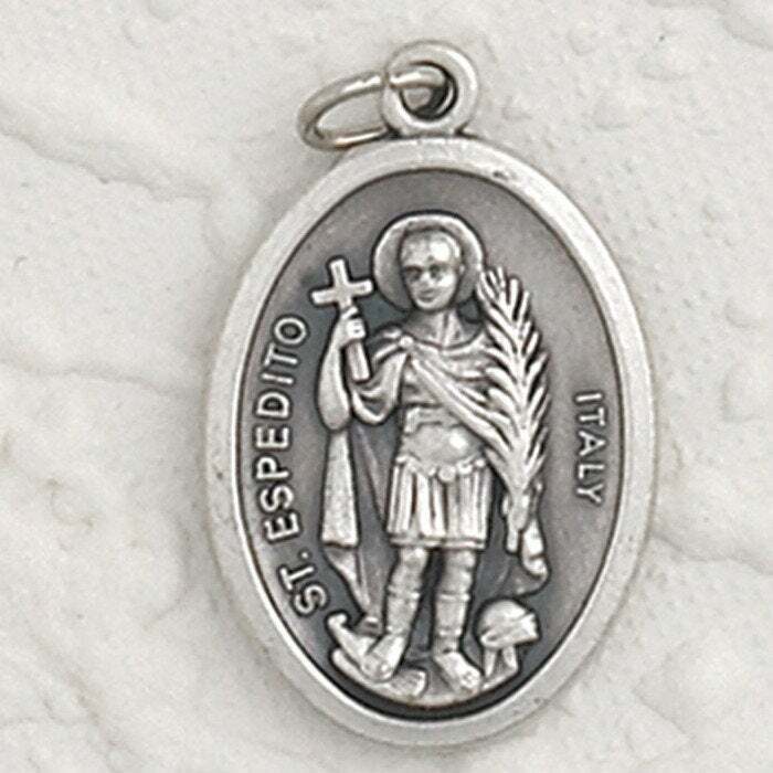 Saint St. Expedite - Pray for Us - Italian Silver Tone Oxidized 1 inch Medal 