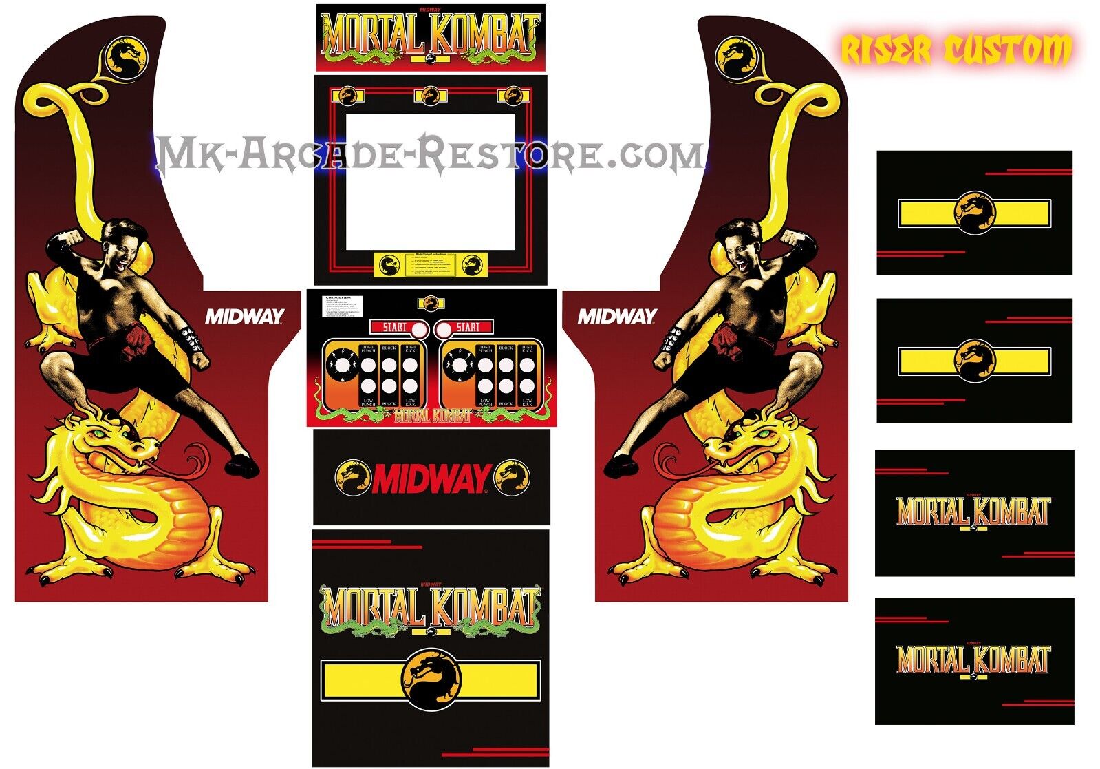 Arcade1Up Mortal Kombat MK Side Art Arcade Cabinet Kit Artwork Graphics Decals