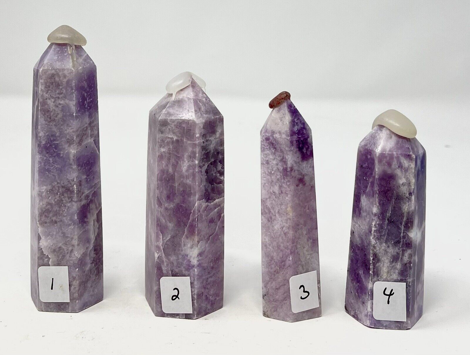 357g Wholesale Lot of 4 Natural Lepidolite Crystal Point Towers