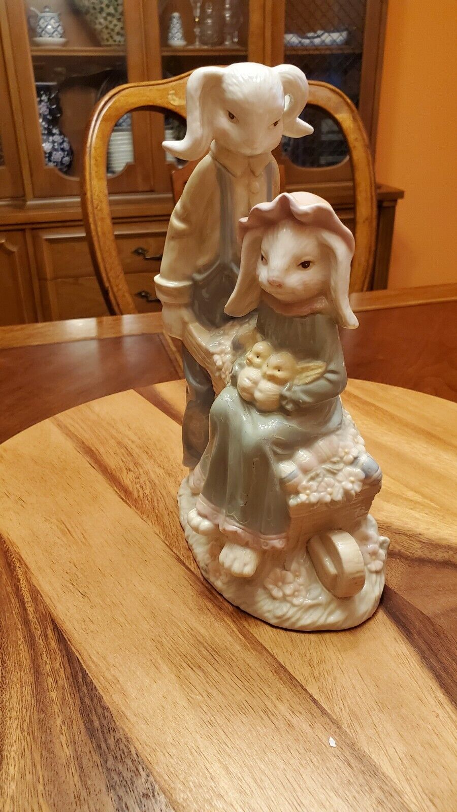 NWOT- Vintage porcelain Easter bunnies with wheelbarrow