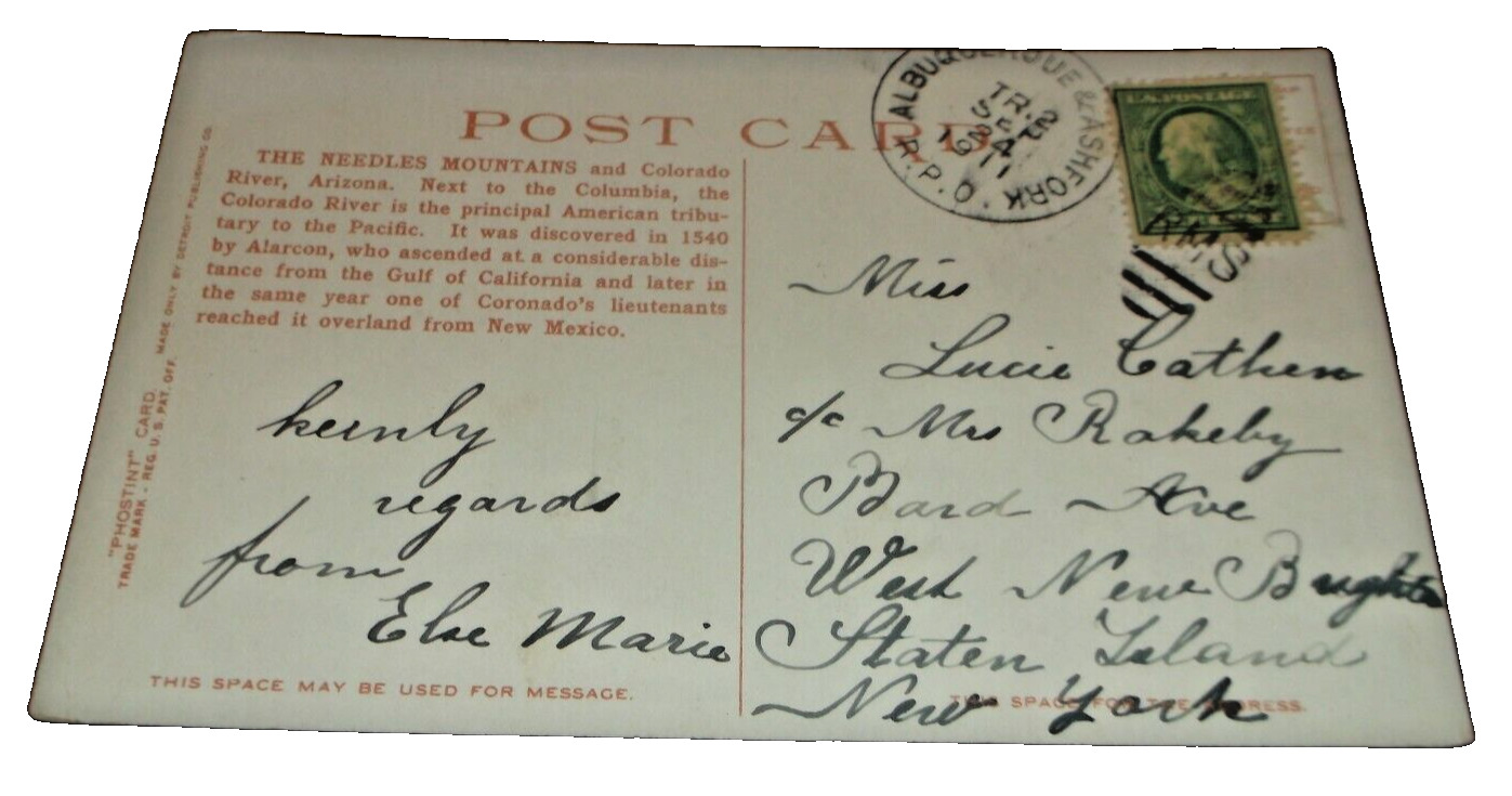 1911 SANTA FE ATSF ALBUQUERQUE & ASH FORK TRAIN #2 RPO HANDLED POST CARD