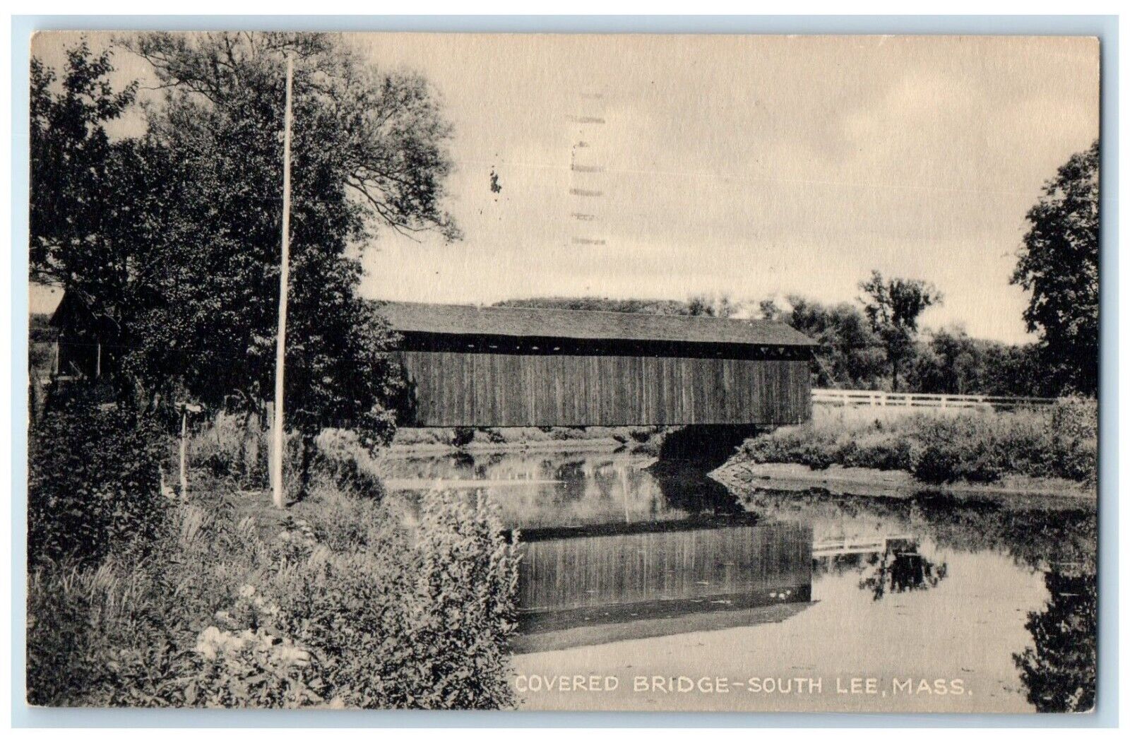 1946 Covered Bridge South Exterior River Lake Lee Massachusetts Vintage Postcard