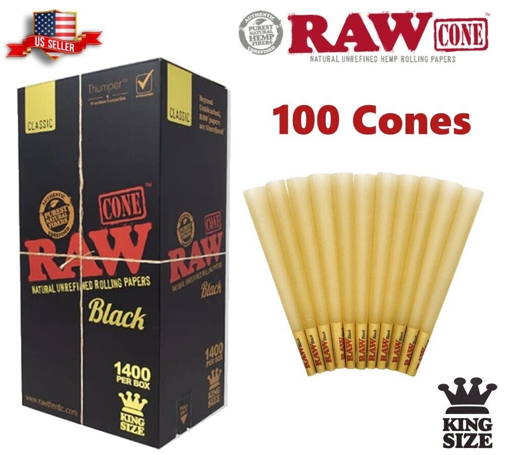 Authentic RAW Black King Size Pre-Rolled Cone 100 Pack & Fast Shipping US