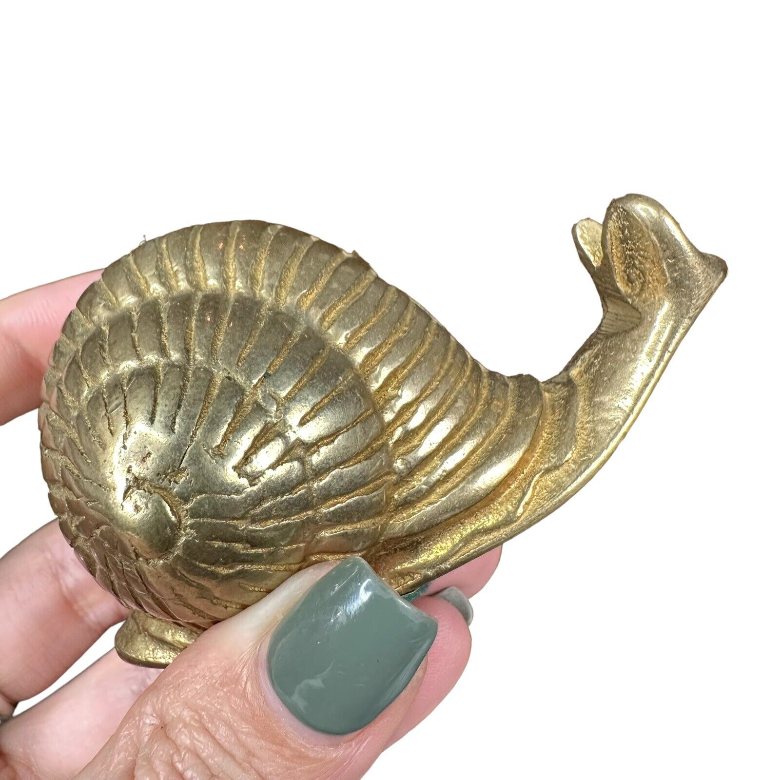Vintage Solid Brass Small Lucky Snail Figurine MCM 3”