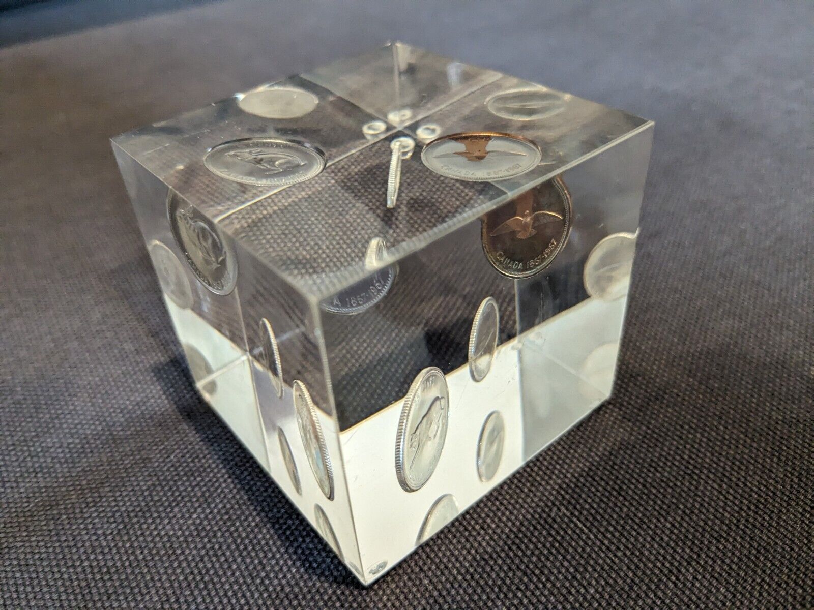 1967 Canadian Centennial 4 Coin Set Lucite Cube Paperweight