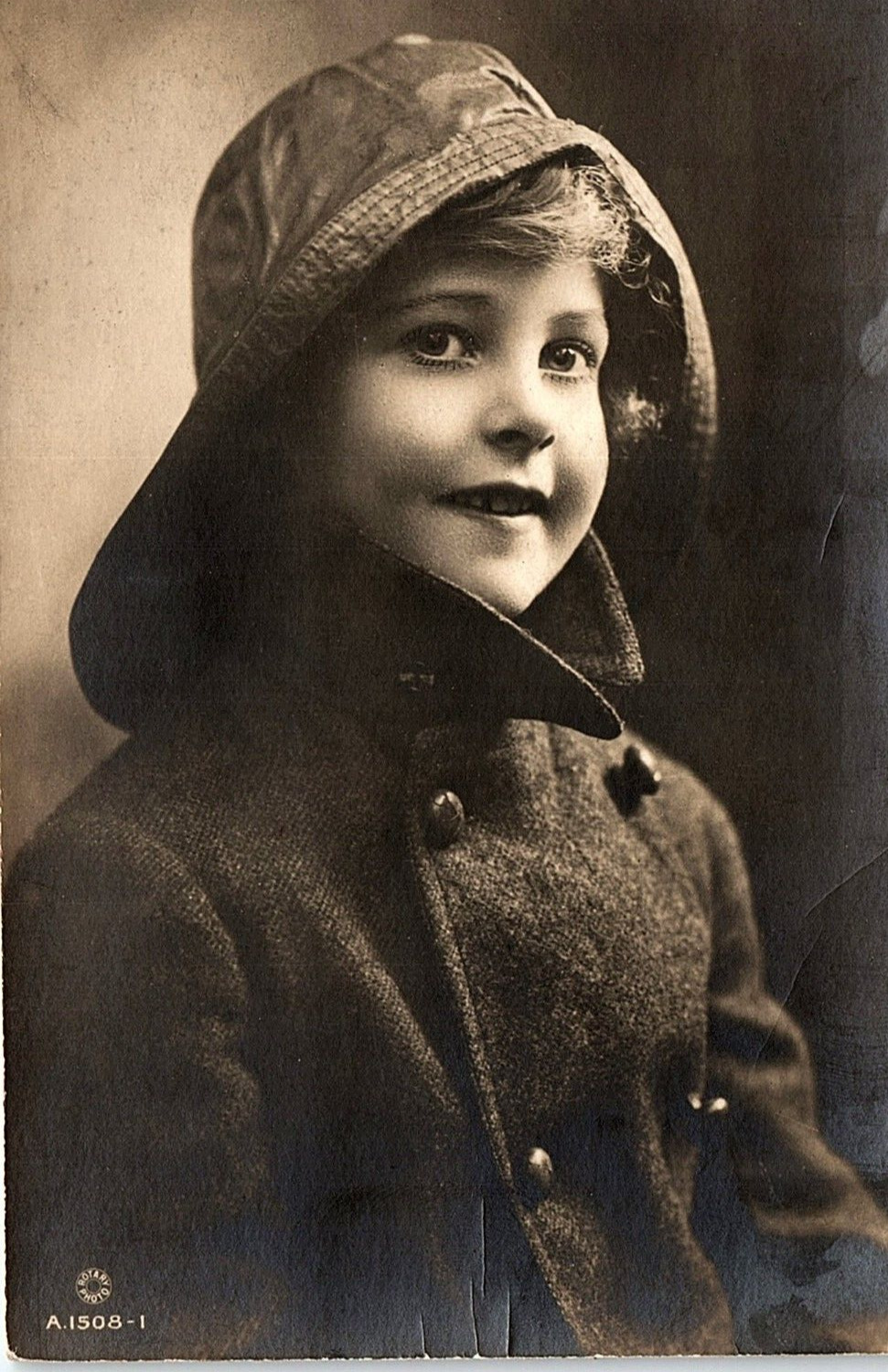 c1915 YOUNG BOY FISHERMAN HAT PEA COAT BRITISH PHOTO RPPC POSTCARD 43-177