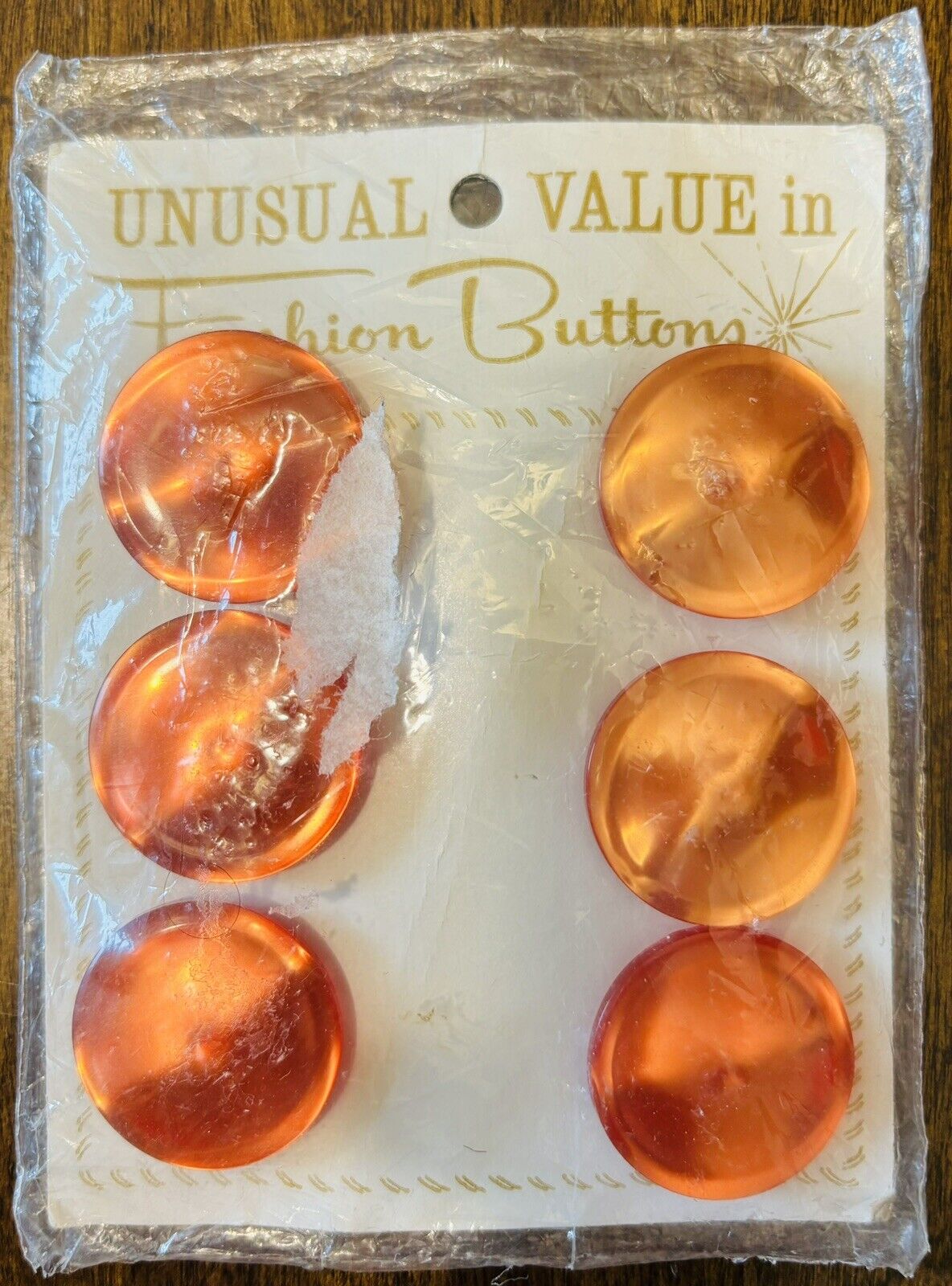 Vintage Unusual Value in Fashion Buttons 6 Large Orange Buttons - 1\