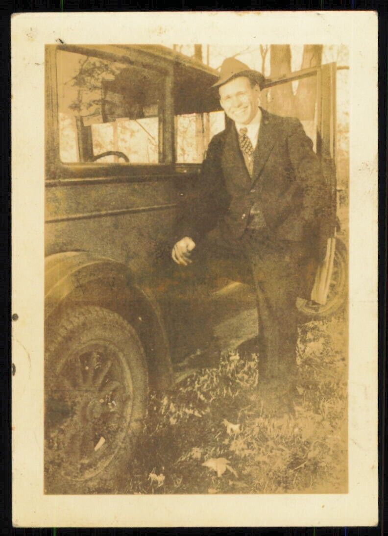 Vintage 1930s A Man with His Car Photograph