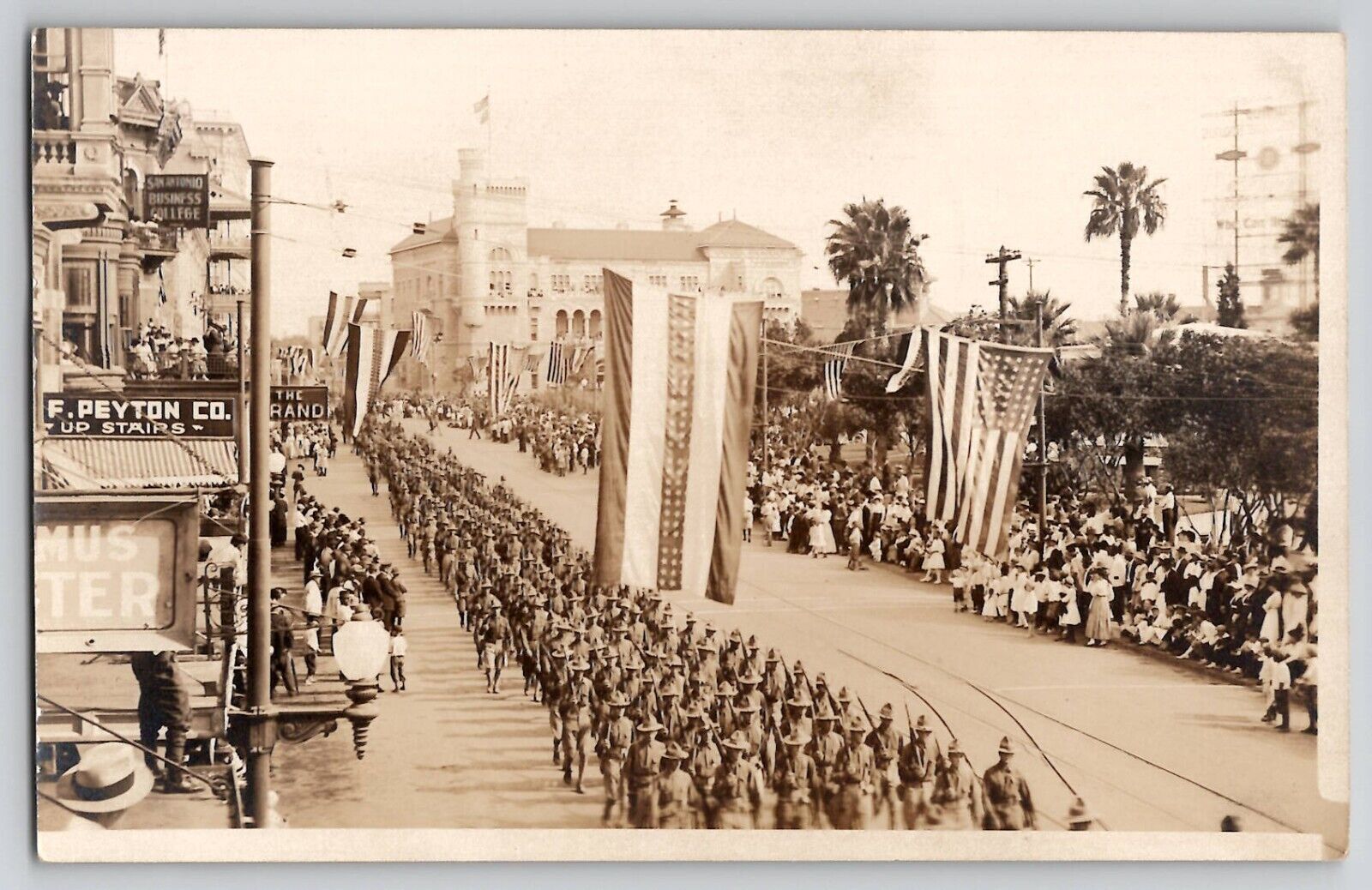 WW1 WWI Army Patriotic Parade San Antonio TX RPPC Real Photo Postcard c1917-18