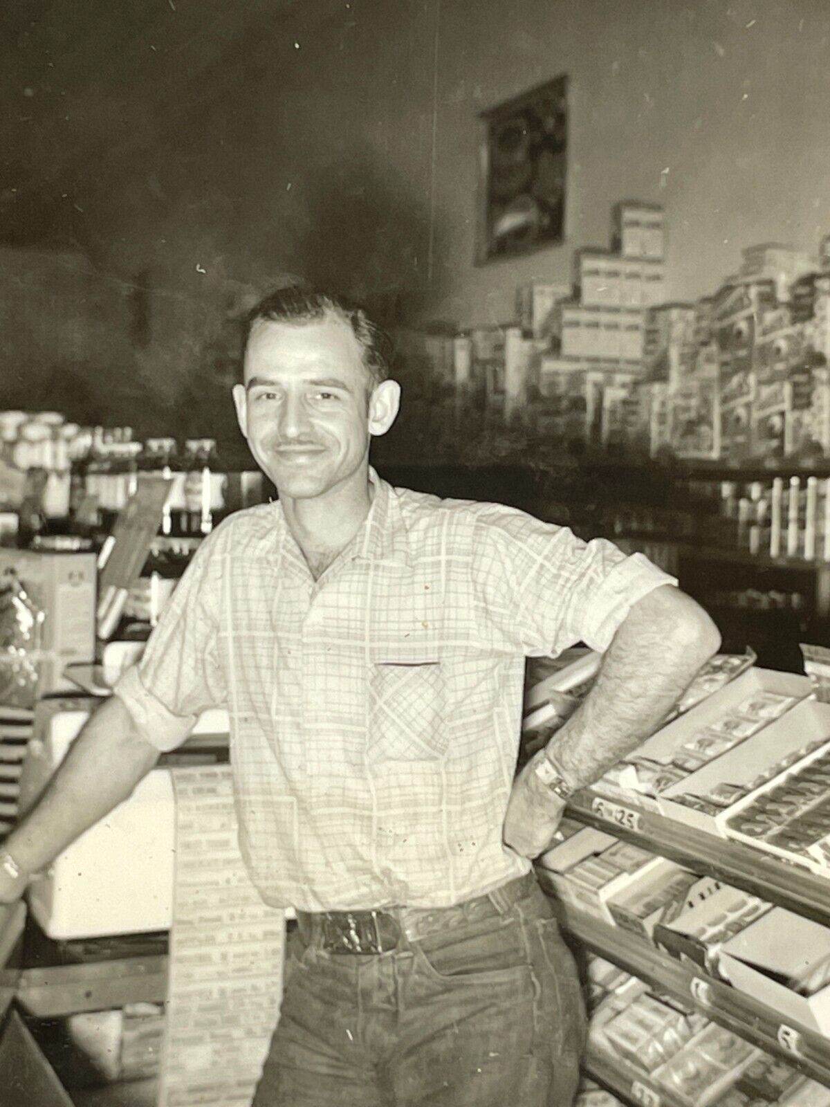 1D Photograph Handsome Attractive Man Portrait Interior General Store 1950's 