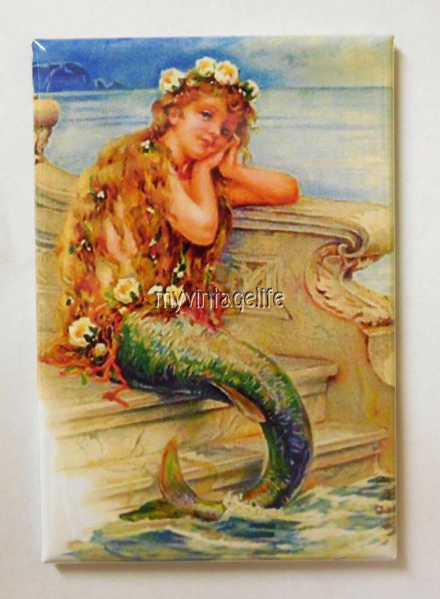 Vintage Beautiful Mermaid with Flowers in her hair  2\