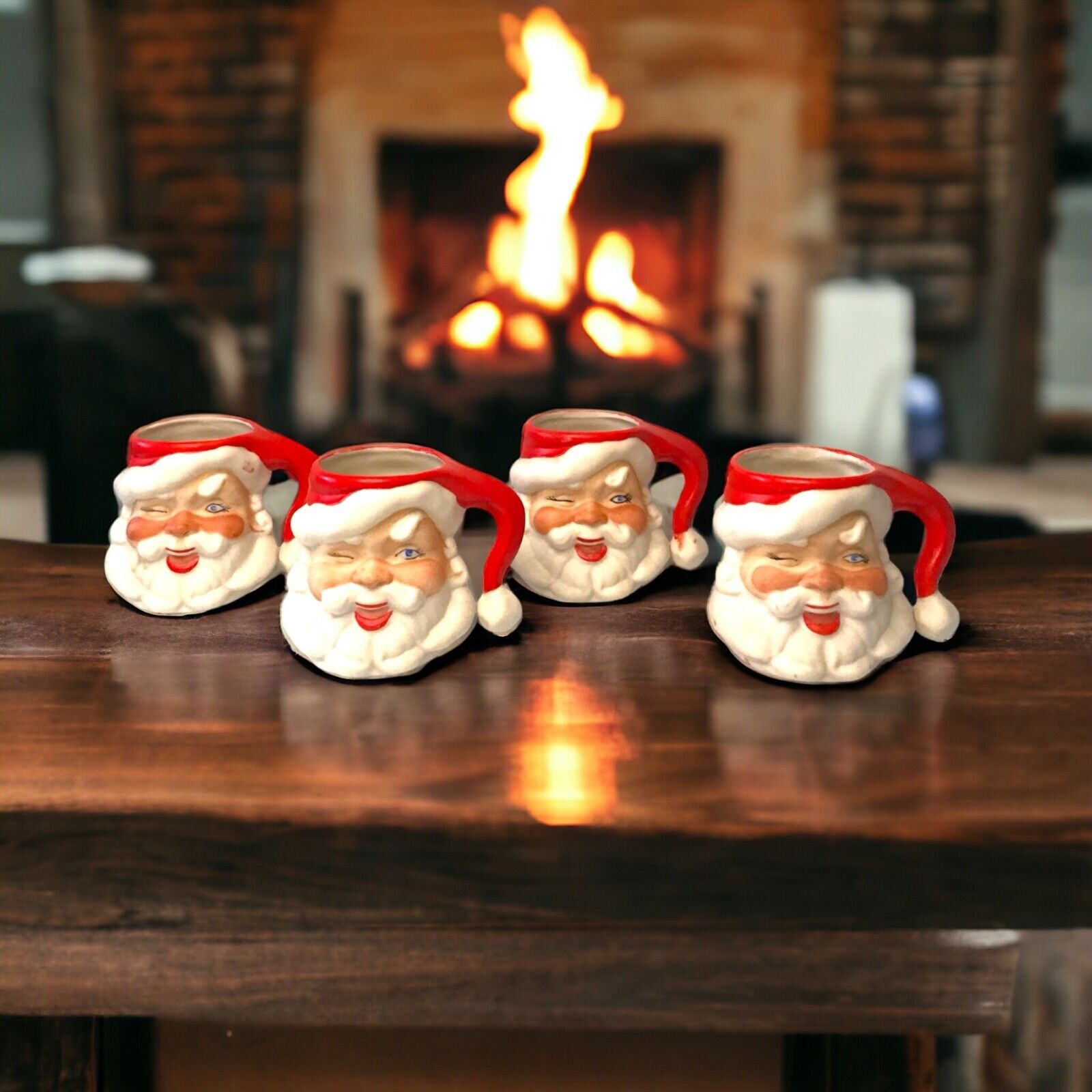 4pcs Vintage Ceramic Winking Santa Hot Chocolate Mugs Christmas Decor