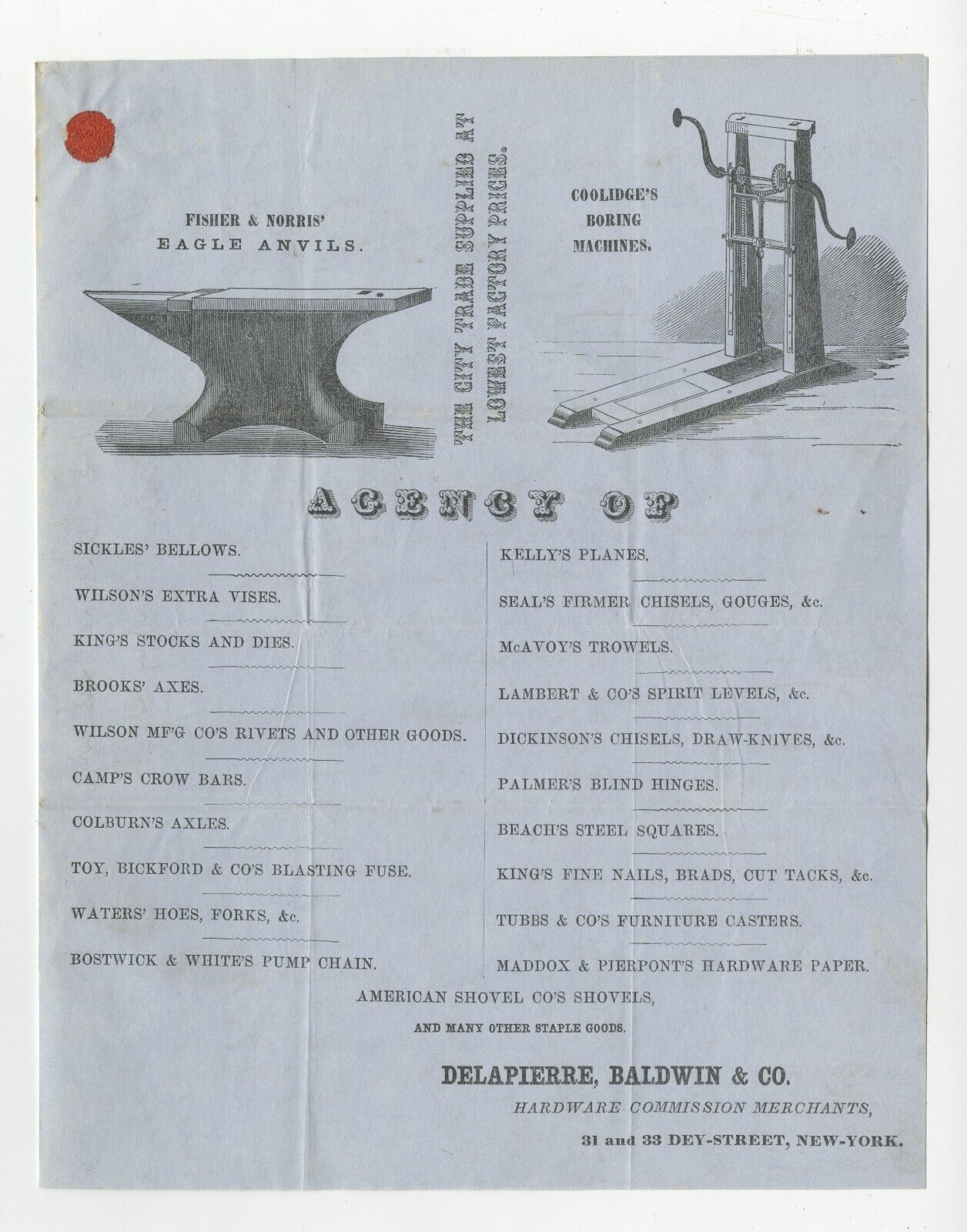 1855 NYC Fisher & Norris Eagle Anvil Anvils & Beam Boring Machine Advertisement