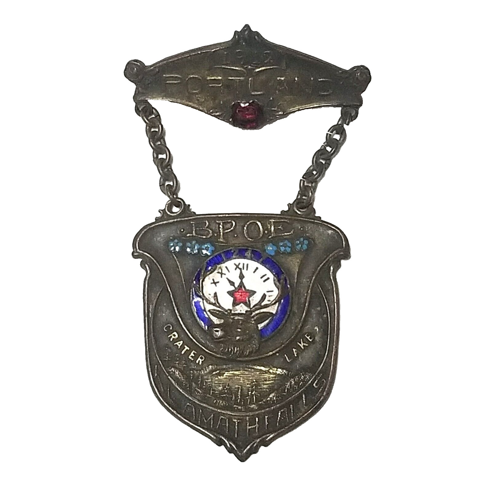 Antique B.P.O.E. Elks Medal Badge Pin Portland 1912 Crater Lake Klamath Falls