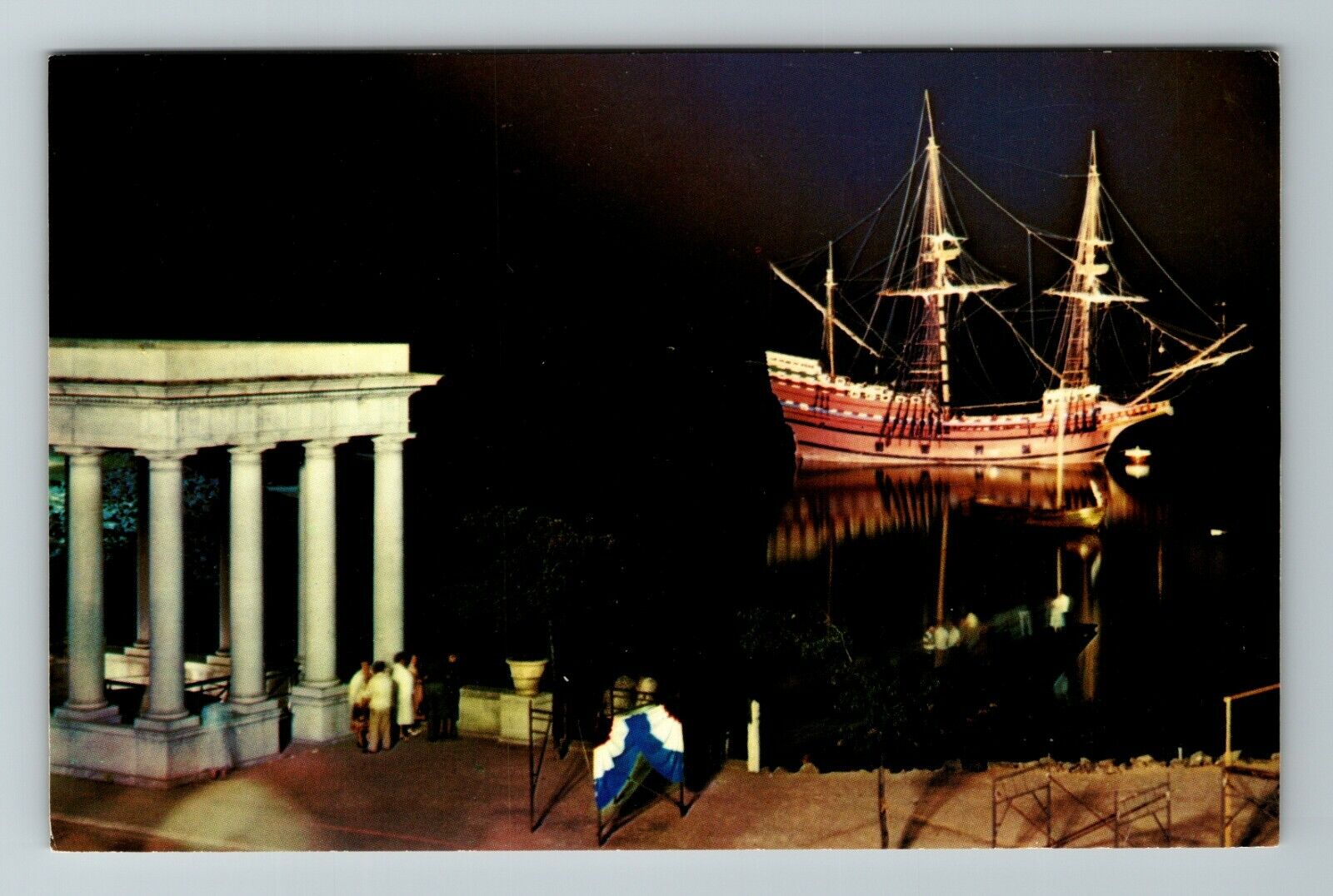 Mayflower II At Night, Boat On Water, Transportation, Vintage Postcard