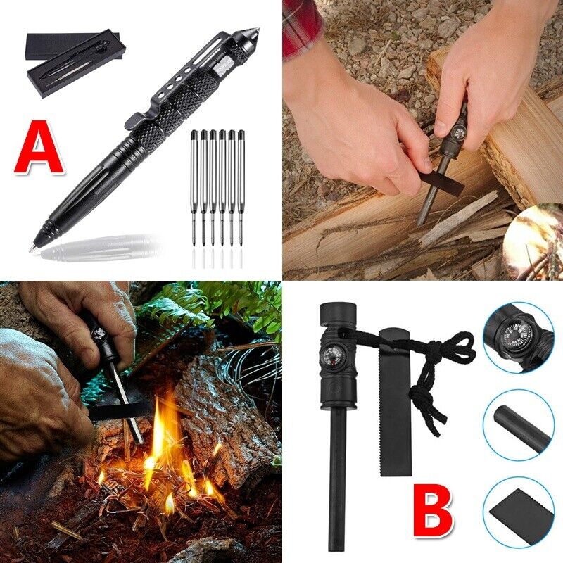 Multiple Self Defense Pen Outdoor Camping EDC w/Emergency Survival Fire Starter