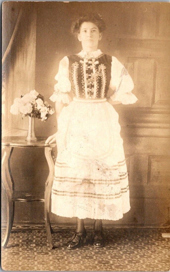 RPPC Woman in Ornate Dress Picture Antique Postcard B22