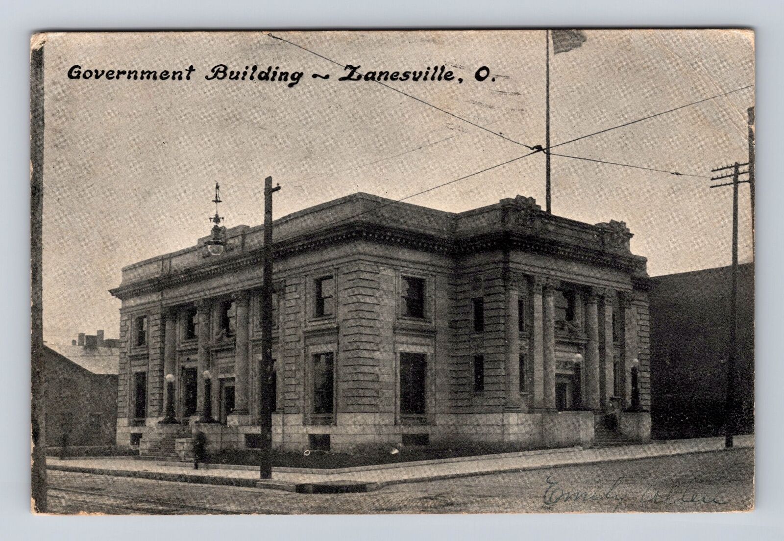Zanesville OH-Ohio, Government Building, Gent, Antique Vintage c1907 Postcard