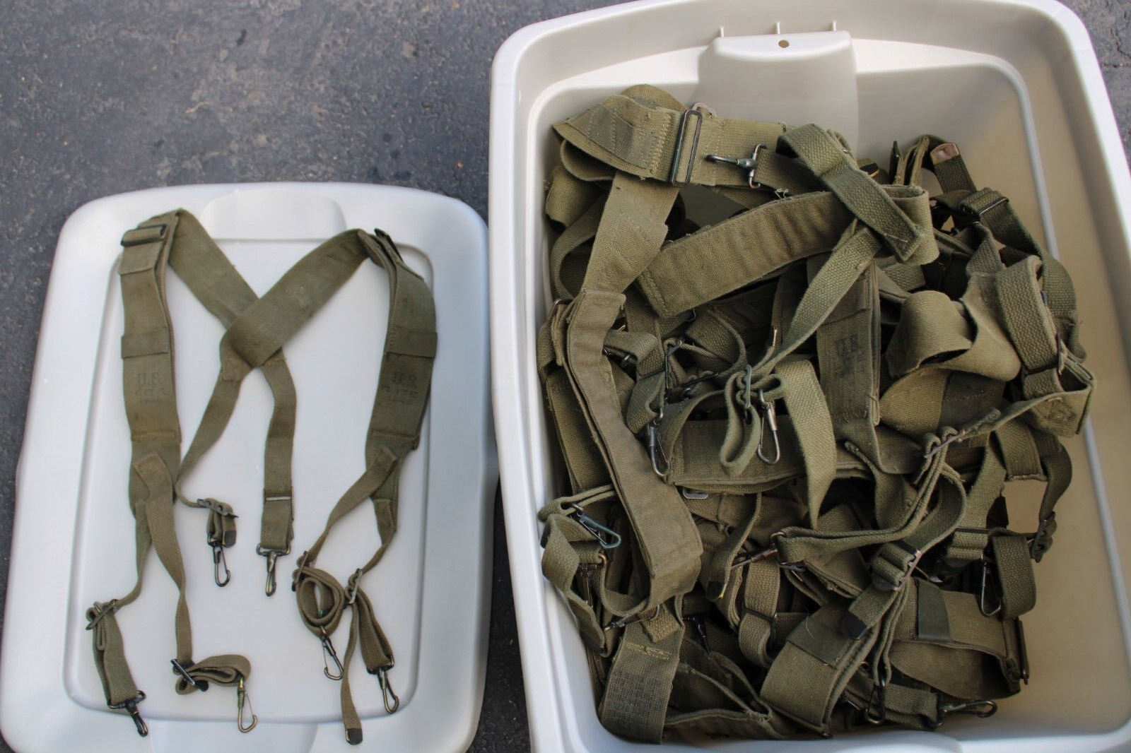 US Military WWII WW2 Original GI M1943 Combat Cartridge Belt Suspenders 1945