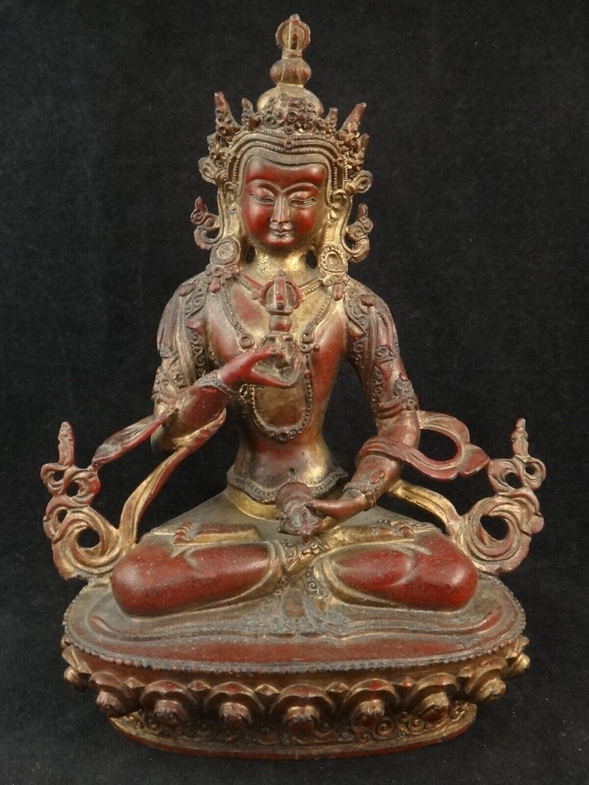 Old Tibetan Glit Bronze Vajrasattva Dorje Sempa Buddha, 8 ½” tall